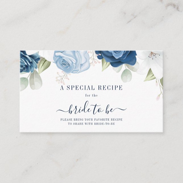 Dusty Blue Floral Bridal Shower Special Recipe Enclosure Card (Front)