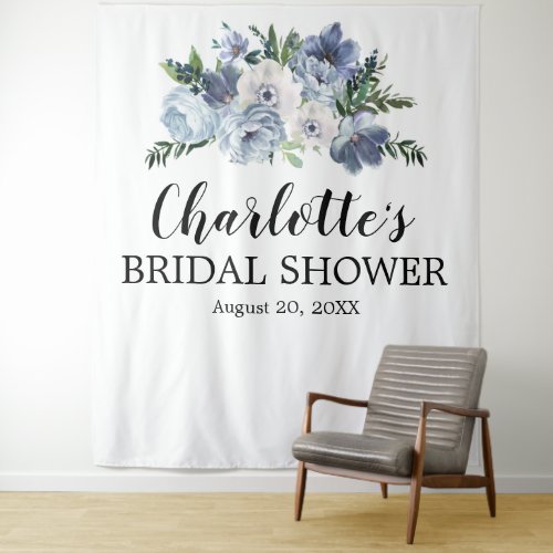 Dusty Blue Floral Bridal Shower Tapestry