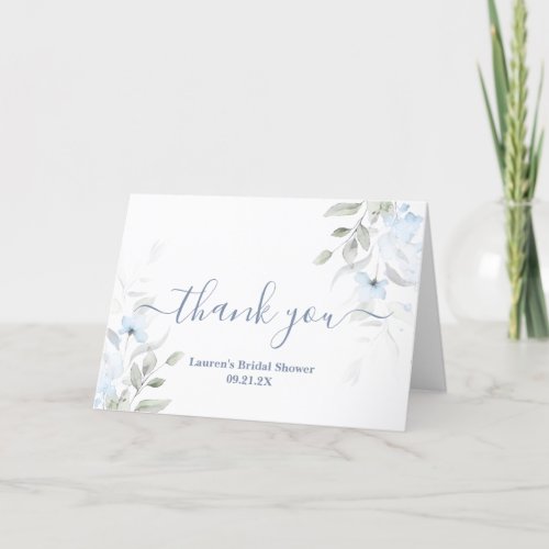 Dusty Blue Floral Bridal Shower Thank You Card