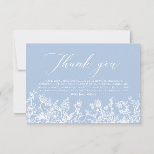 Dusty Blue Floral Bridal Shower Thank You Card