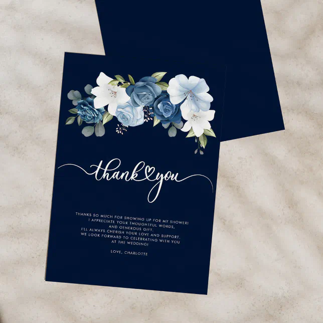 Dusty Blue Floral Bridal Shower Thank You Card | Zazzle