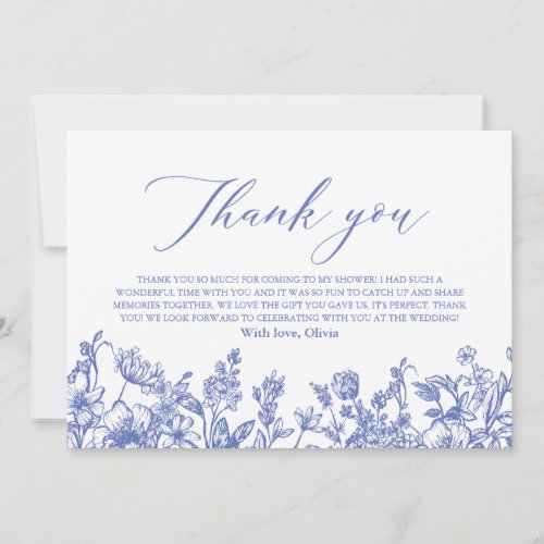 Dusty Blue Floral Bridal Shower Thank you Card