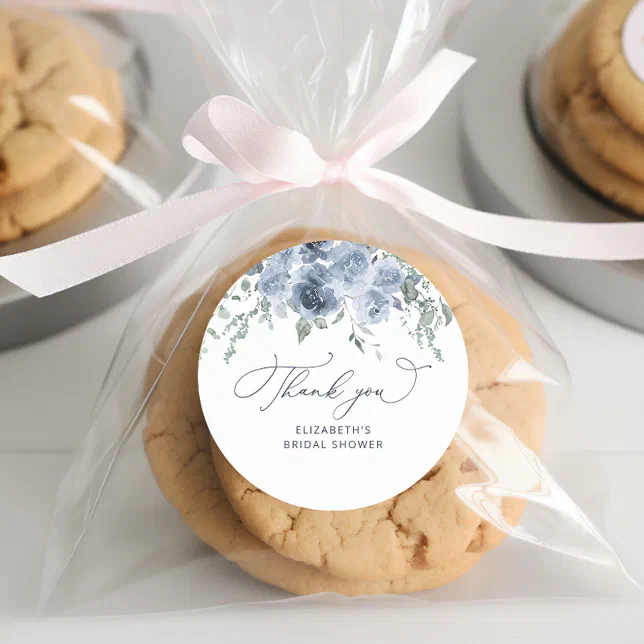 Dusty Blue Floral Bridal Shower Thank You Classic Round Sticker | Zazzle