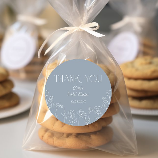 Dusty Blue Floral Bridal Shower Thank You  Classic Round Sticker (Creator Uploaded)