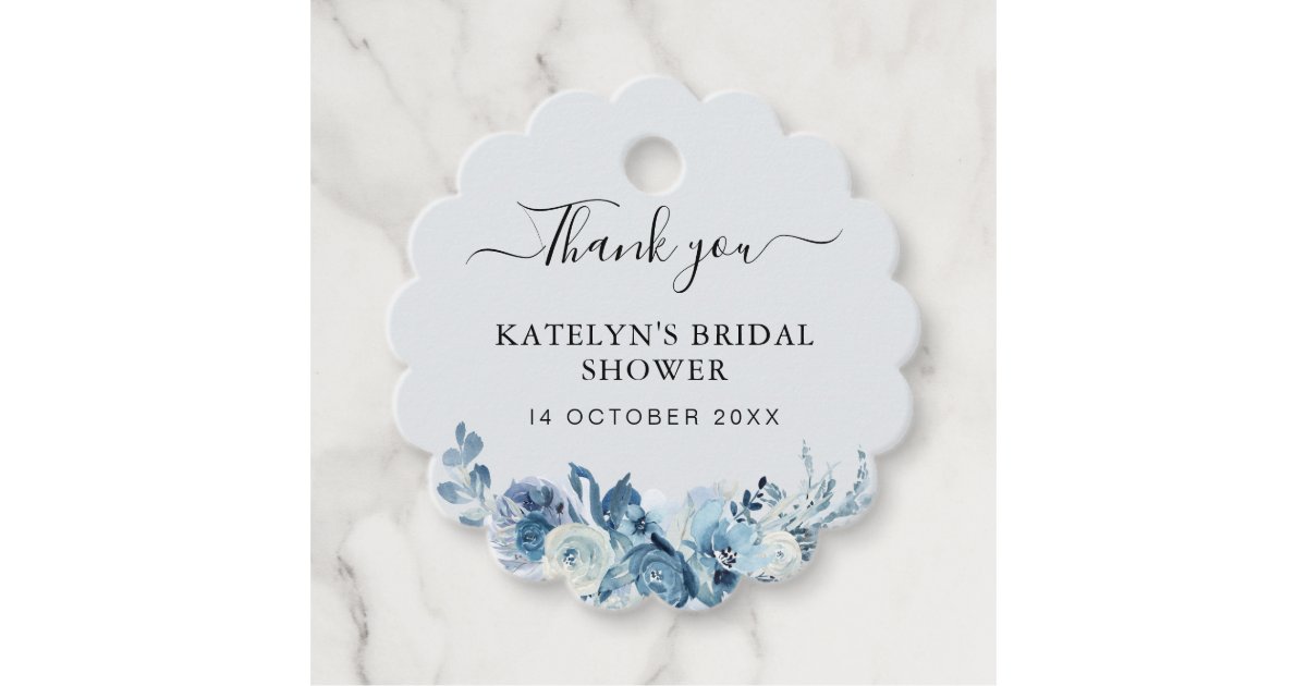 dusty blue floral bridal shower thank you favor tags | Zazzle
