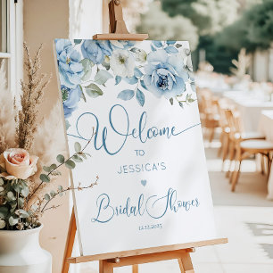 Dusty blue floral bridal shower welcome foam board
