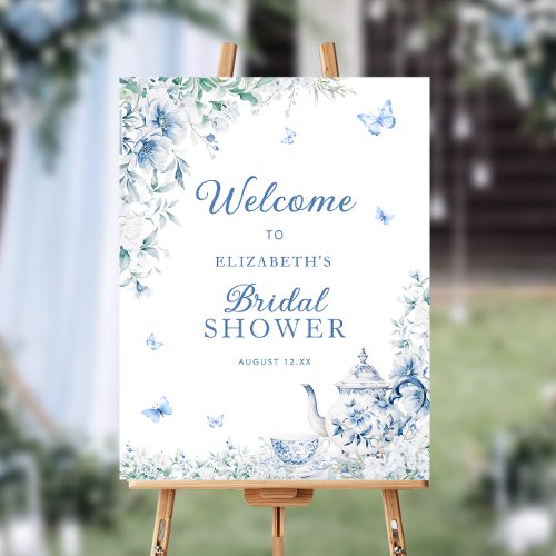 Dusty Blue Floral Bridal Shower Welcome Foam Board