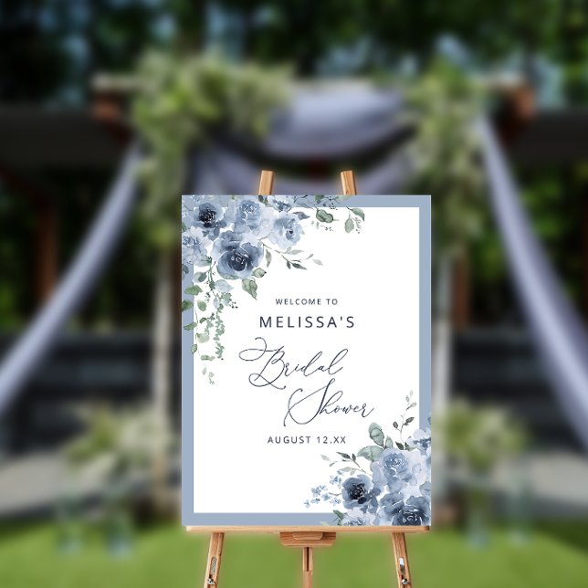 Dusty Blue Floral Bridal Shower Welcome Foam Board (Creator Uploaded)