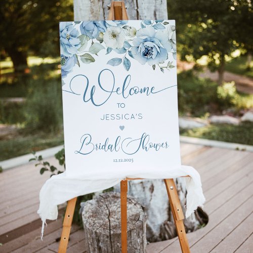 Dusty blue floral bridal shower welcome foam board