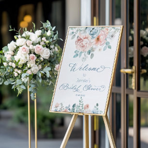 Dusty blue floral bridal shower welcome foam board