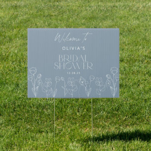 Dusty Blue Floral Bridal Shower Welcome Sign