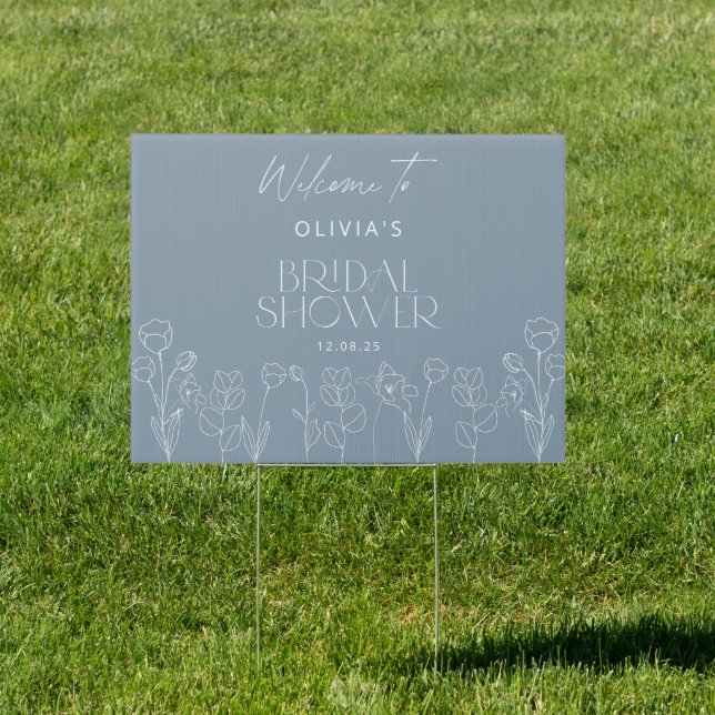 Dusty Blue Floral Bridal Shower Welcome Sign (Insitu)