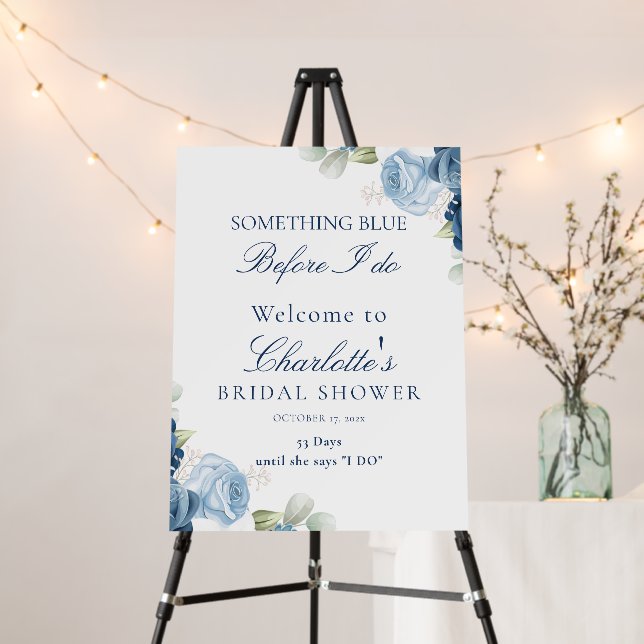 Dusty Blue Floral Bridal Shower Welcome Sign (In Situ (Stand))