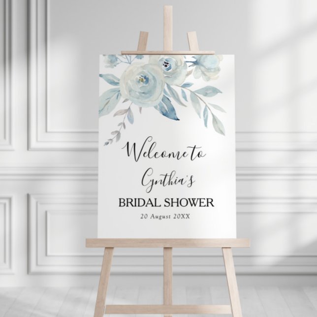dusty blue floral bridal shower welcome sign (Creator Uploaded)