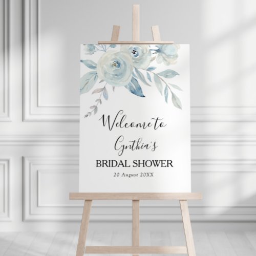 dusty blue floral bridal shower welcome sign