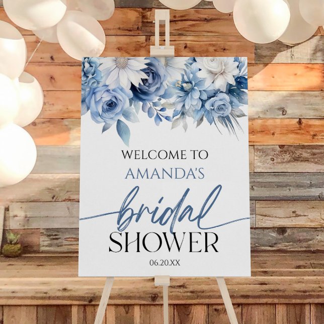 Dusty Blue Floral Bridal Shower Welcome Sign (Creator Uploaded)