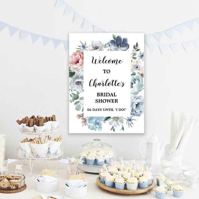 Dusty Blue Floral Bridal Shower Welcome Sign (Creator Uploaded)