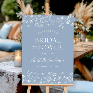Dusty Blue Floral Bridal Shower Welcome Sign