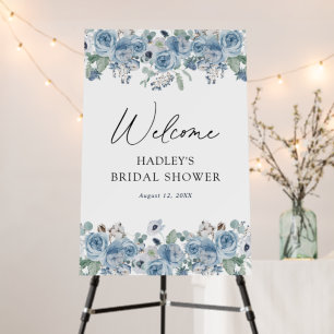 Dusty Blue Floral Bridal Shower Welcome Sign