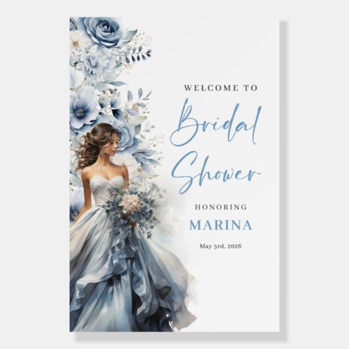 Dusty Blue Floral Bridal Shower Welcome Sign Poste