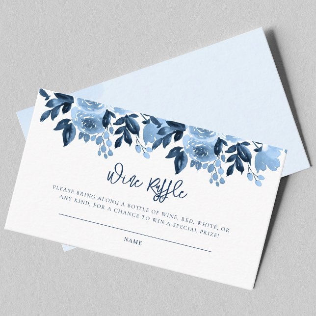 Dusty Blue Floral Bridal Shower Wine Raffle Enclosure Card (Something Blue Before I Do Bridal Shower Wine Raffle Enclosure Card)