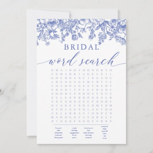 Dusty Blue Floral Bridal Shower Word Search Game Invitation