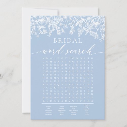 Dusty Blue Floral Bridal Shower Word Search Game Invitation