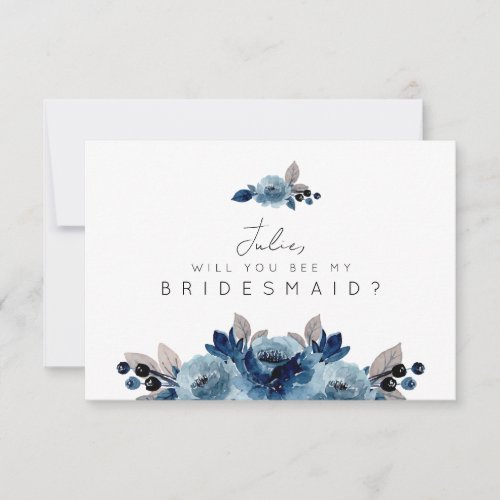 Dusty Blue Floral Bridesmaid Card