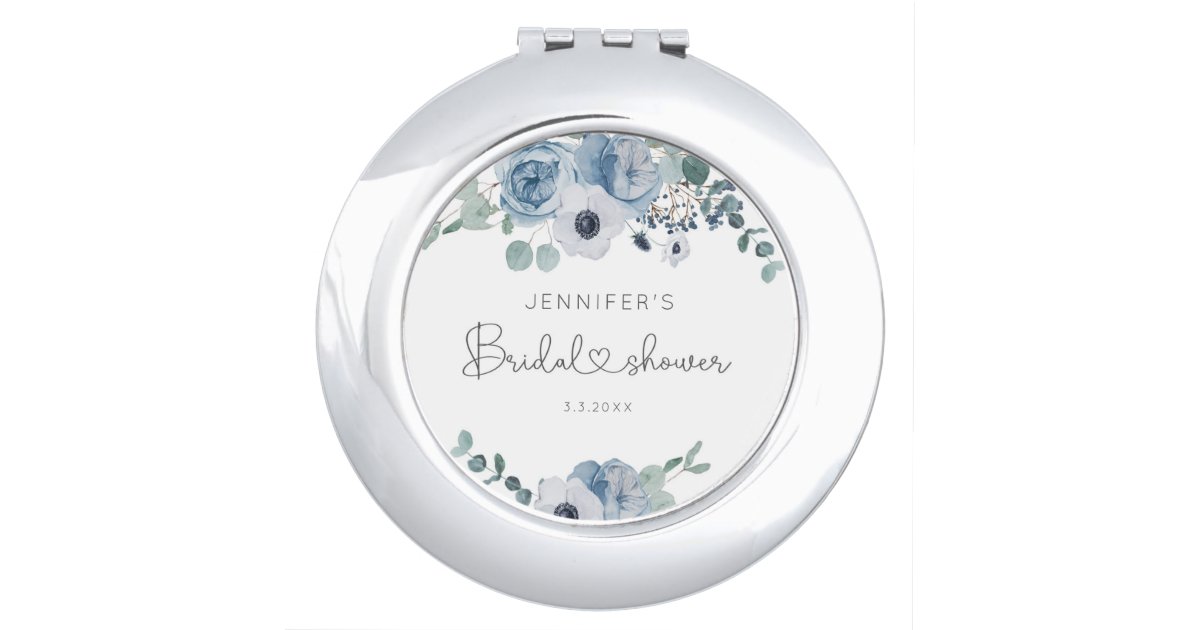 Dusty blue floral bridesmaid gift compact mirror