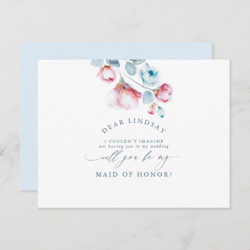 Dusty Blue Floral Bridesmaid _ Maid of Honor Invitation