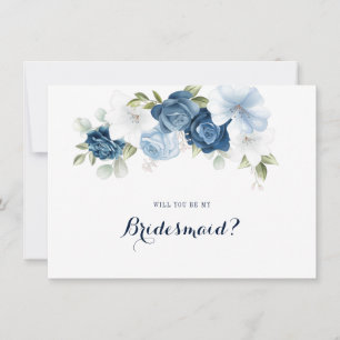Dusty Blue Floral Bridesmaid Proposal Card