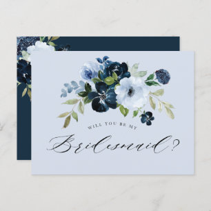 dusty blue floral bridesmaid proposal card