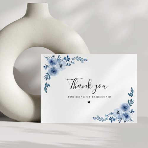 dusty blue floral bridesmaid thank you card