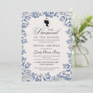 Dusty Blue Floral Bridgerton Bridal Shower Invitation