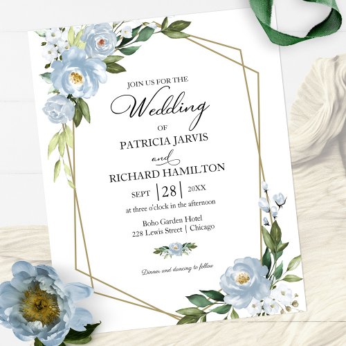 Dusty Blue Floral Budget Wedding Invitation