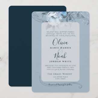 Dusty Blue Floral Calligraphy Watercolor Invitatio Invitation