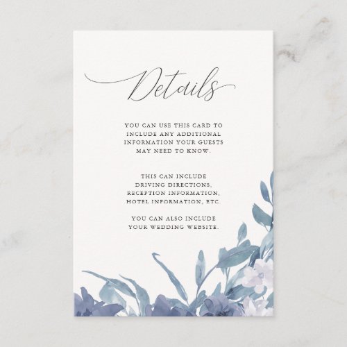 Dusty Blue Floral Calligraphy Wedding Details Enclosure Card