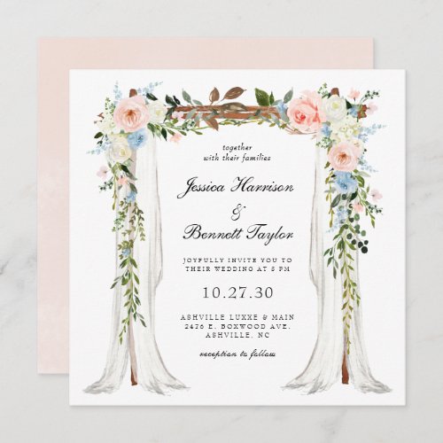 Dusty Blue Floral Canopy Wedding Invitation