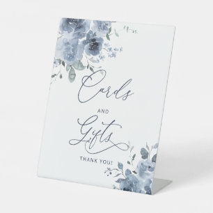 Dusty Blue Floral Cards and Gifts Pedestal Sign