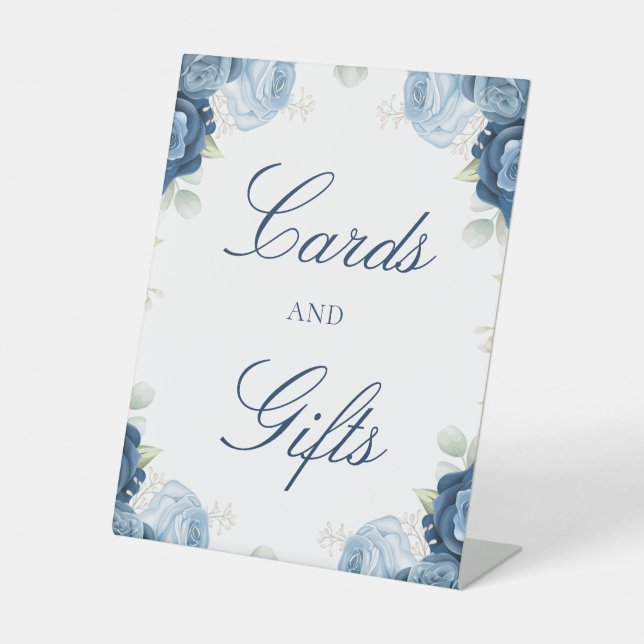 Dusty Blue Floral Cards and Gifts Pedestal Sign (Front)