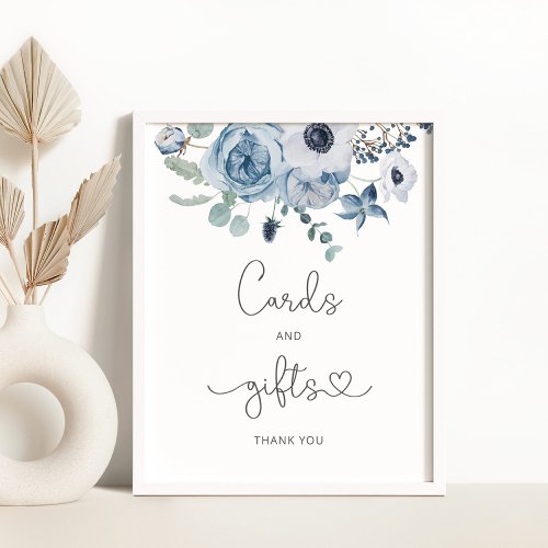 Dusty blue floral cards and gifts poster