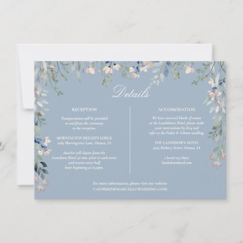 Dusty Blue Floral Cascade Wedding Details Card