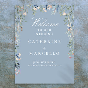Dusty Blue Floral Cascade Wedding Welcome Sign