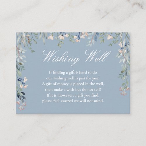 Dusty Blue Floral Cascade Wishing Well Wedding Enclosure Card