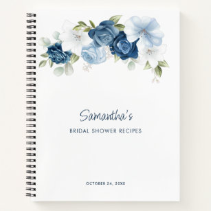 Dusty Blue Floral Chic Bridal Shower Recipe Book