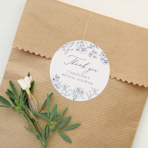 Dusty Blue Floral Chinoiserie Bridal Shower  Classic Round Sticker