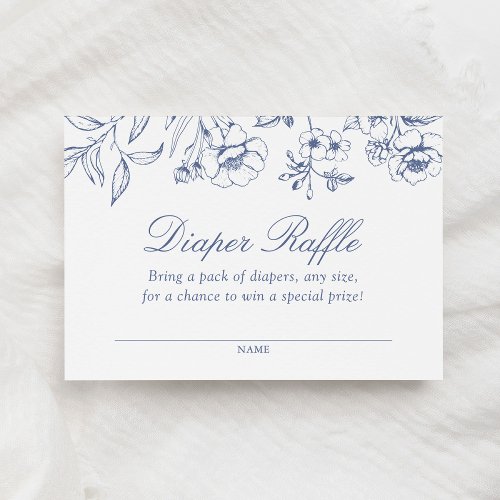 Dusty Blue Floral Chinoiserie Diaper Raffle Ticket Enclosure Card