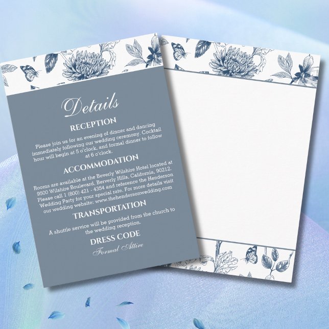 Dusty Blue Floral Chinoiserie Wedding Details   Enclosure Card (Creator Uploaded)