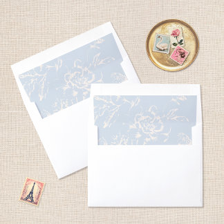 Dusty Blue Floral Chinoiserie Wedding Invitation Envelope Liner