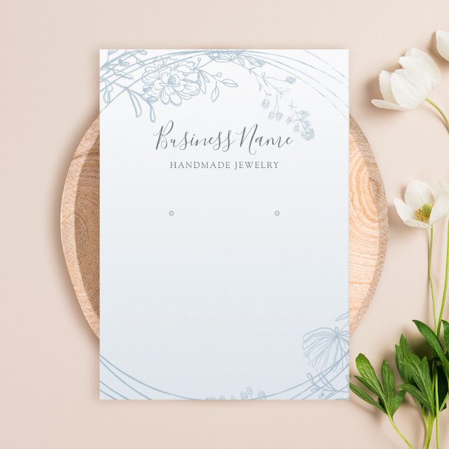 Dusty Blue Floral Circle Earring Jewelry Display Business Card (Creator Uploaded)